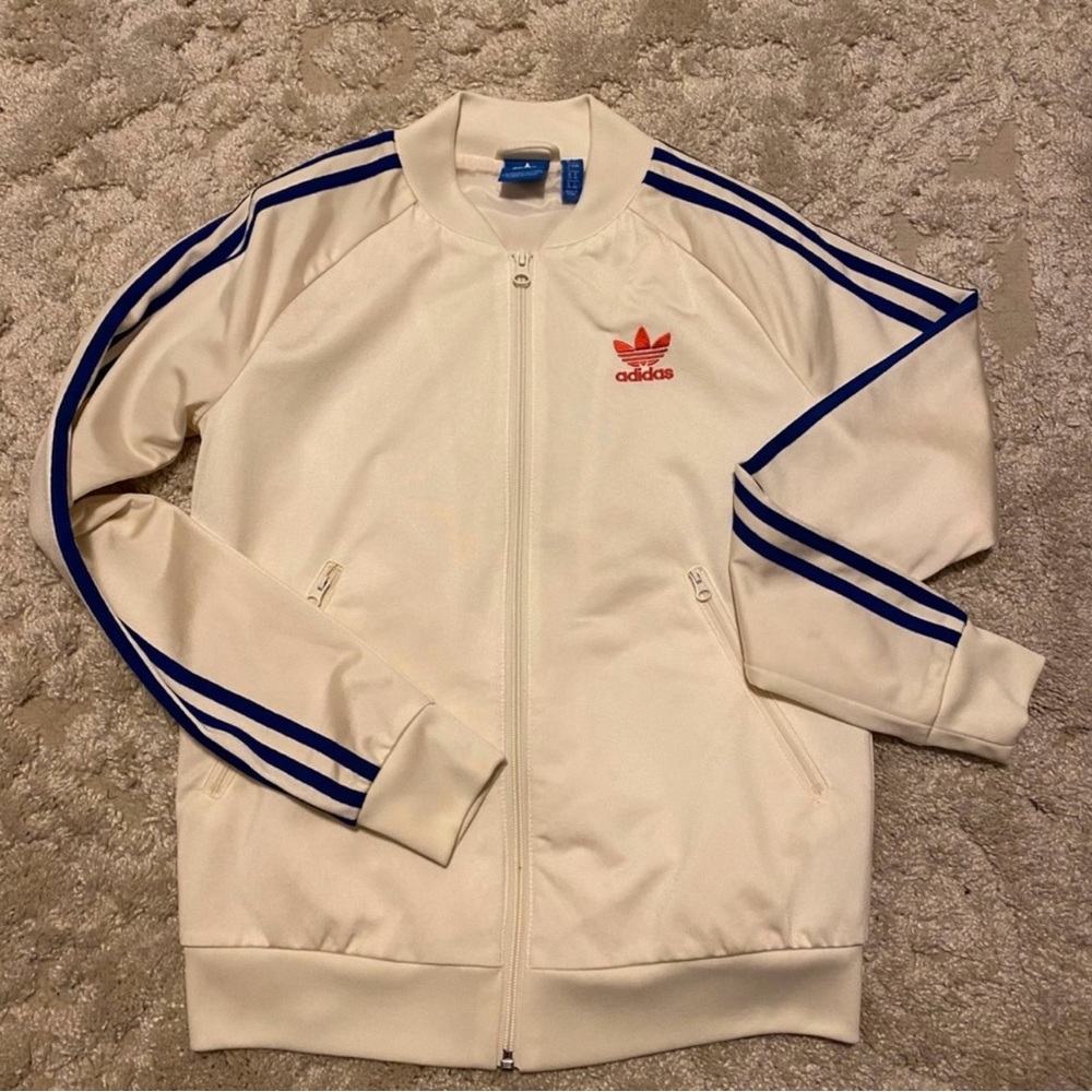 Adidas Cream Jacket with Blue Accents